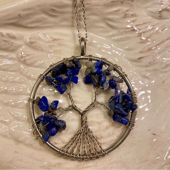 TREE OF LIFE LAPIS LAZULI BLUE SILVER PENDANT NECKLACE BRAND NEW CHAKRA NECKLACE - Picture 8 of 12